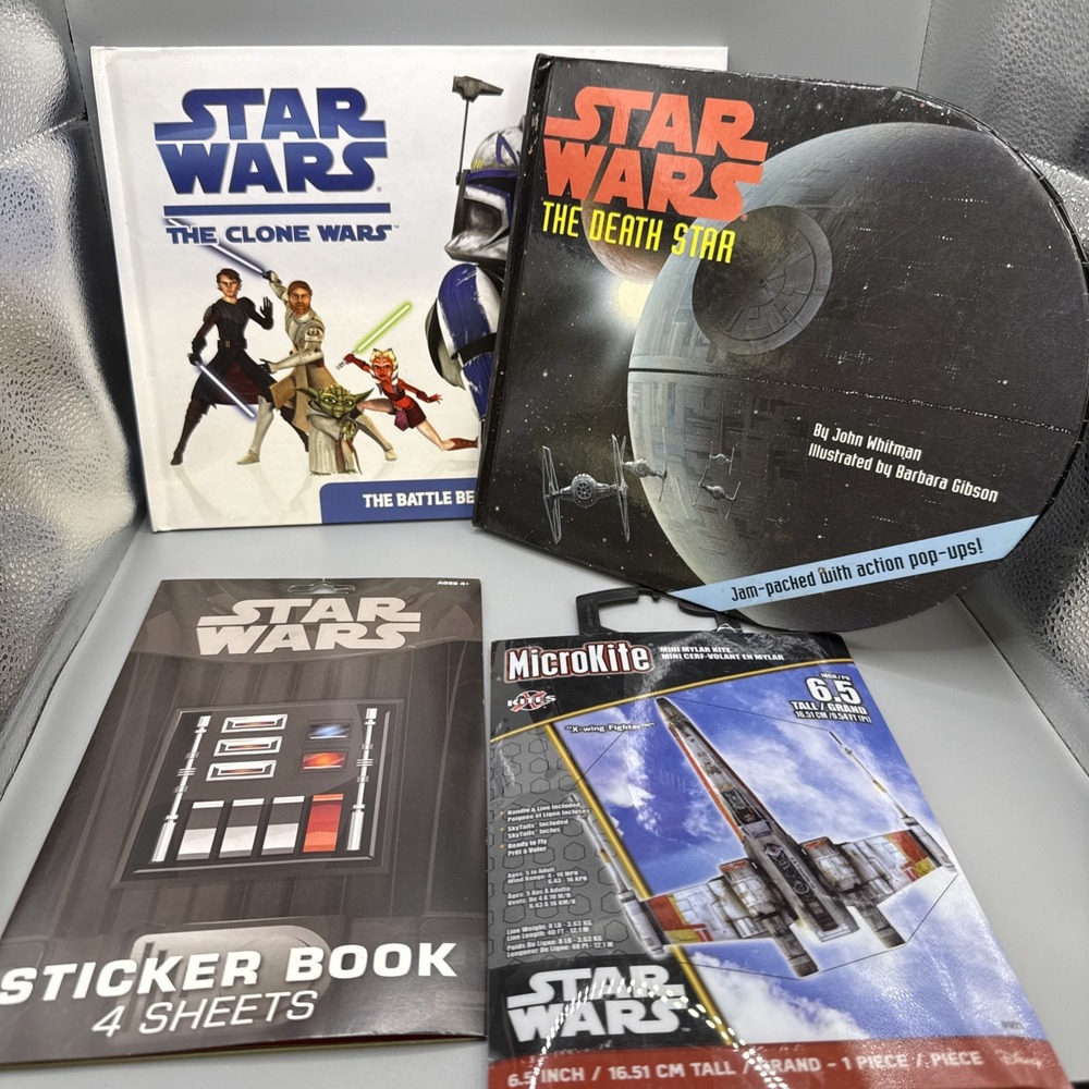Lot of 4 Star Wars Books Stickers And Kite Star Wars The Clone Wars Death Star